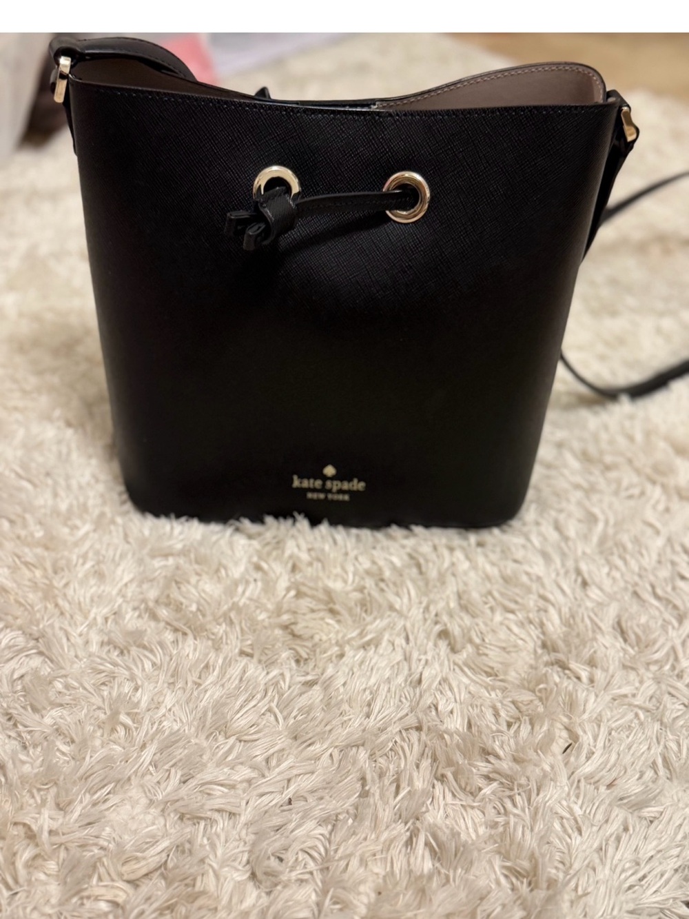 kate spade Black Saffiano Bucket Crossbody with Gold Hardware